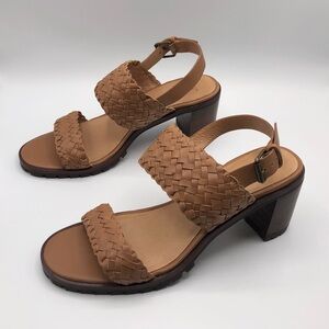 Madewell Tan Braided Leather Strappy Block Heeled Sandals Women’s Size 9 New